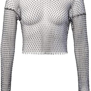 YQC Women's Sleevess Rhinestone Mesh Top -Glitter Crystal Sexy Fishnet Tops V-neck Tank -See Through Vest Rhinestone Top (Style 1)