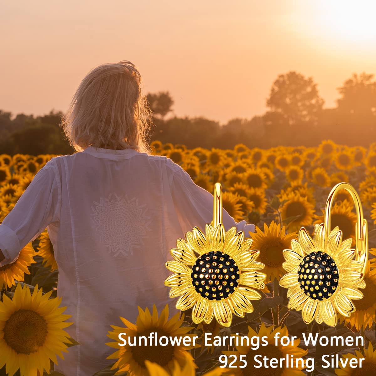 Sunflower Earrings for Women 925 Sterling Silver Gold Plated Sunflower Leverback Earrings Jewelry Birthday Gifts for Women