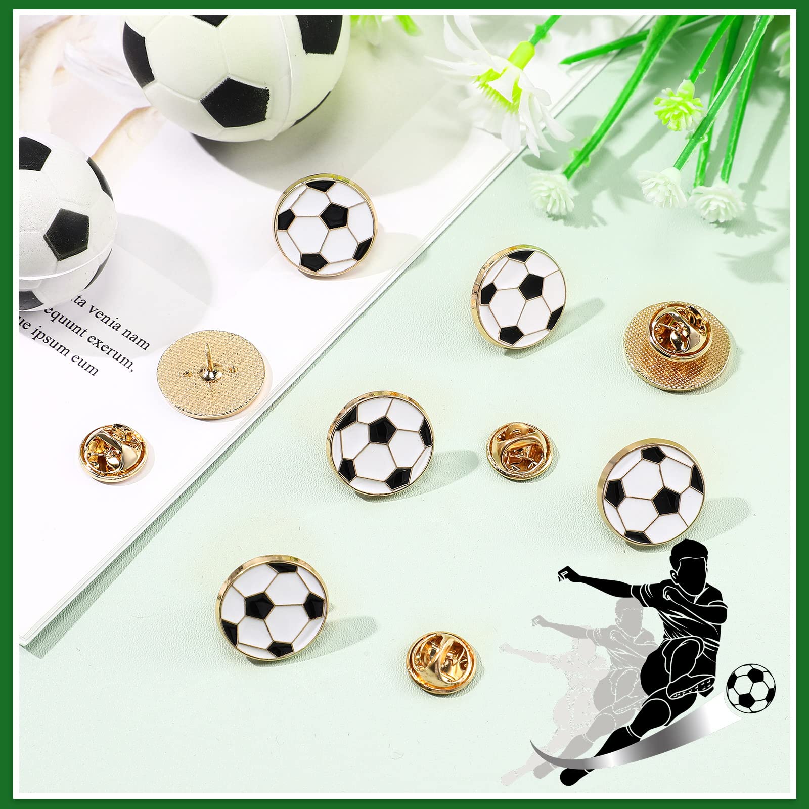 Soccer Lapel Pin Soccer Sports Lover Pins Soccer Ball Cartoon Round Metal Pins Football Hat Shirt Pin Tie Tack Pinback Men Women Brooches Sports Accessories Charm Decoration (48 Pcs)