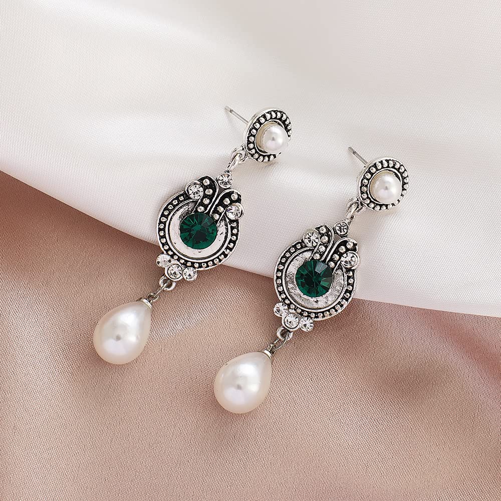 Gionforsy 1920s Flapper Pearl Earrings Art Deco Earrings Roaring 20s Flapper Jewelry Great Gatsby Earrings for Wedding (Style-4 Green)