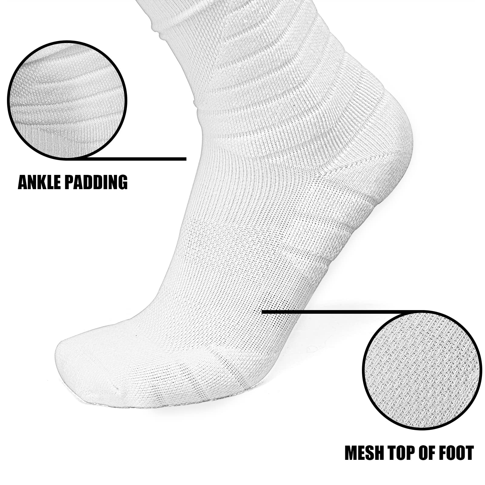 Yxmeiguo Scrunch Football Socks Extra Long Football Padded Sports Athletic Socks for Men Women with Ankle Support Football Accessories, White