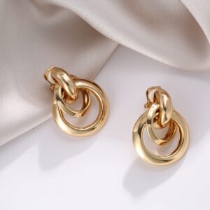 AOLIMI Gold Large Knot Clip On Earrings Statement Drop Clip Earrings for Women No Pierced