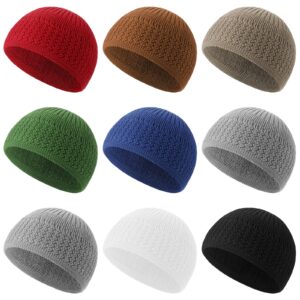 funtery 9 pieces knit kufi hats skull caps for men women muslim helmet liner breathable ramadan crochet beanie (traditional colors)