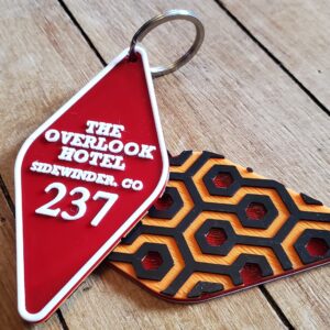 Room 237 Hexagon keychain from the Overlook Hotel in The Shining, Red, Orange, Black, White