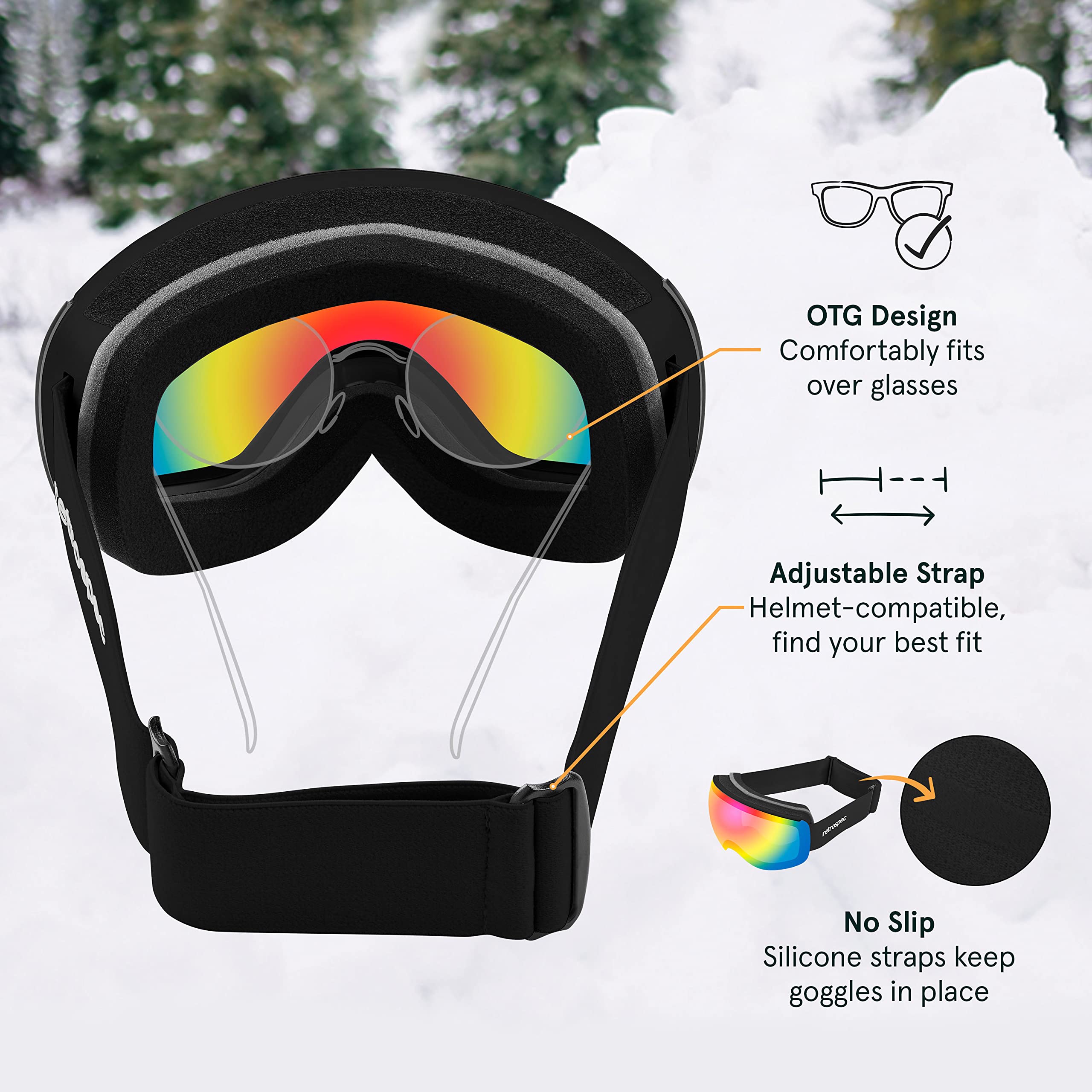 Retrospec Traverse Plus Ski Goggles for Men and Women UV Protection, Magnetic Interchangeable Lens, Anti-Fog, Scratch Resistant Snow Goggles for Skiing and Snowboarding