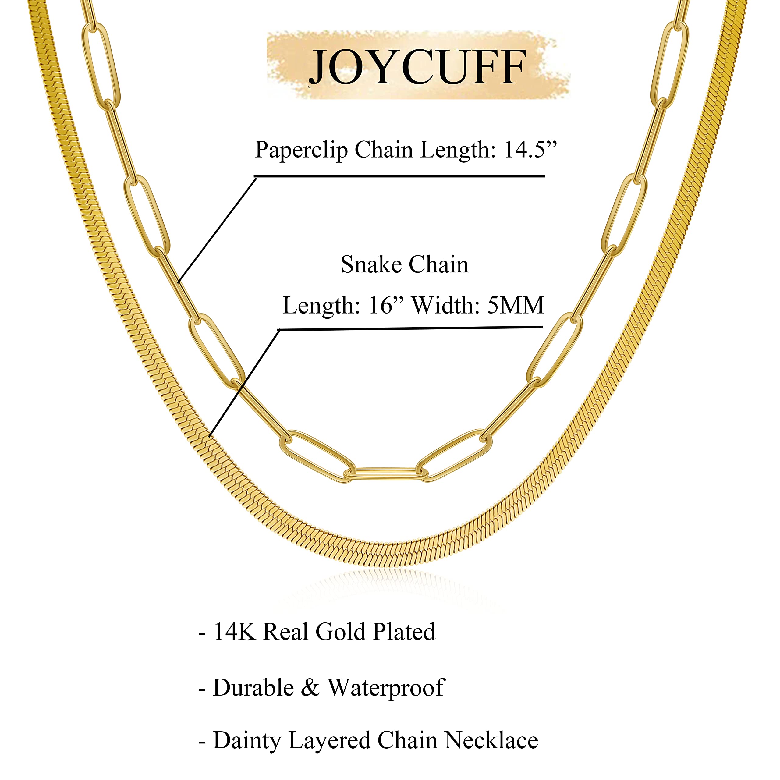 Gold Necklace for Women Layered Choker Necklace 14K Gold Jewelry for Women Dainty Layering Paperclip Snake Chain Necklace Gifts for Women Teens