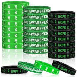 Sosation 48 Pcs Mental Health Awareness Bracelet Gifts Green Mental Faith Courage Hope Silicone Motivational Bracelets for Men Women