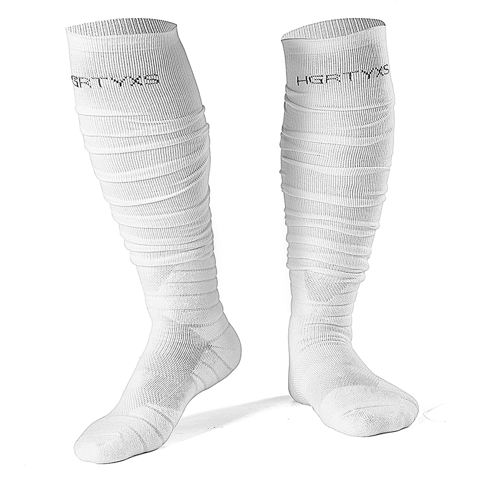 QEES Football Socks,White Soccer Socks,Scrunch Socks Football,Long Football Gear Athletic Socks For Adults Men Women.Football Accessories .Large