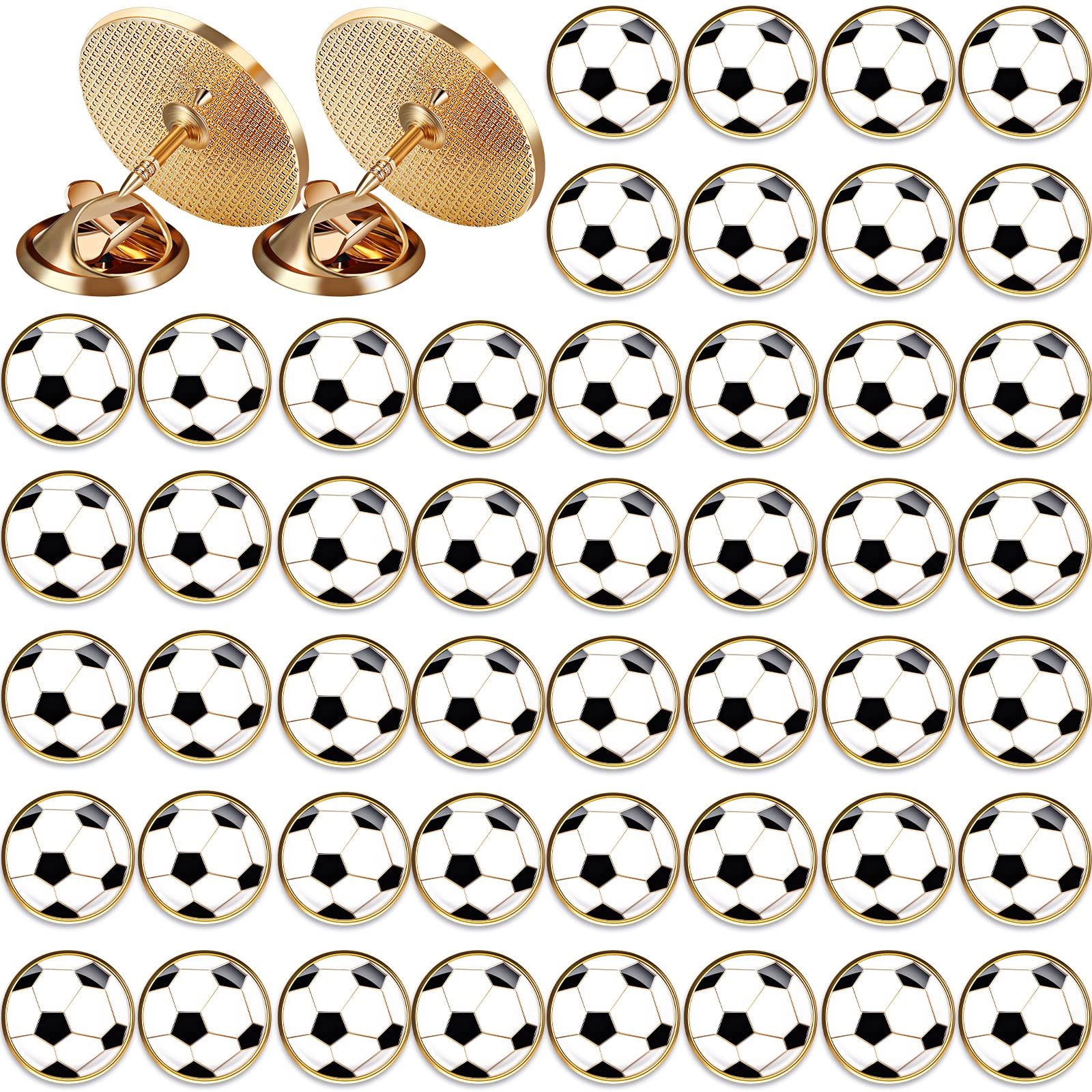 Soccer Lapel Pin Soccer Sports Lover Pins Soccer Ball Cartoon Round Metal Pins Football Hat Shirt Pin Tie Tack Pinback Men Women Brooches Sports Accessories Charm Decoration (48 Pcs)