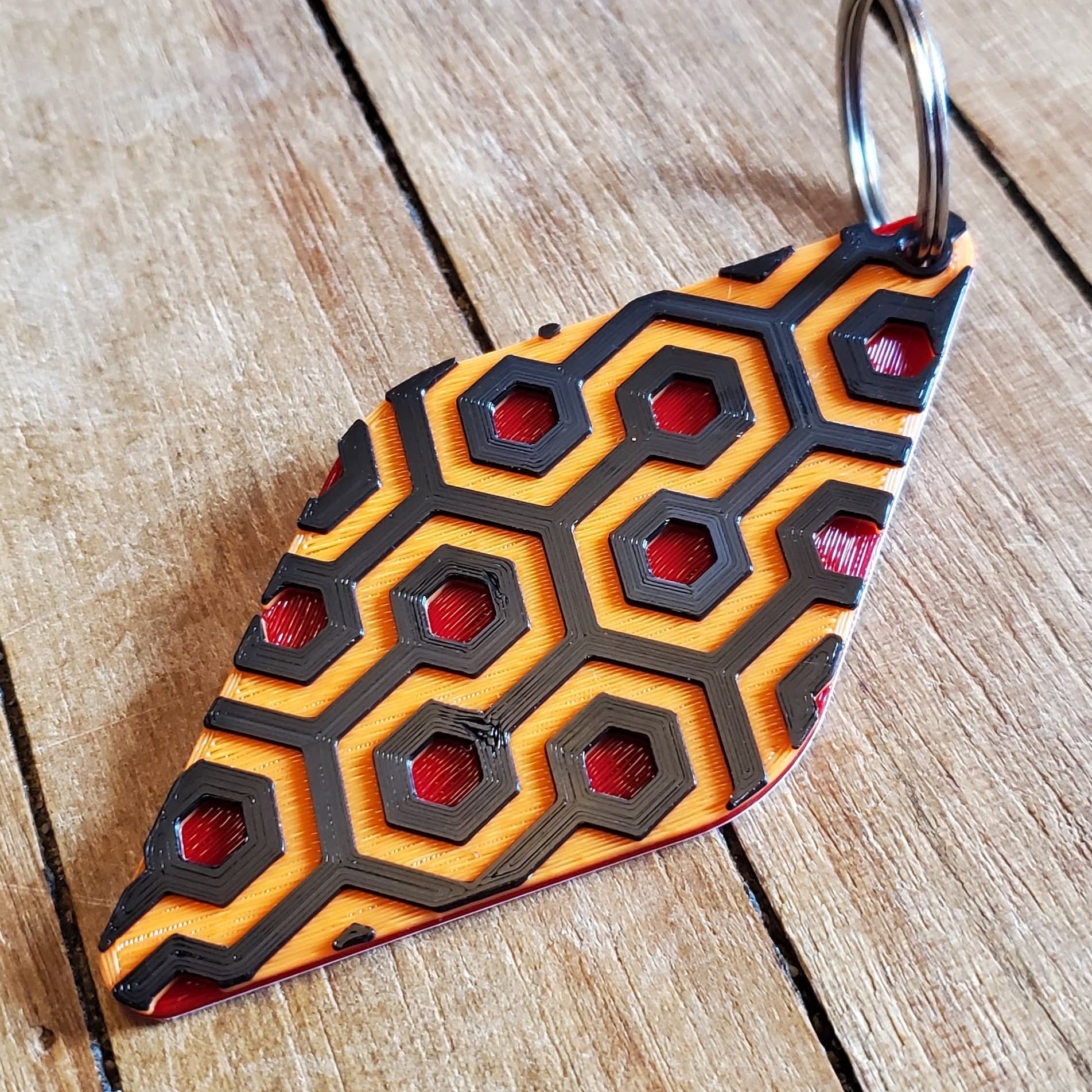 Room 237 Hexagon keychain from the Overlook Hotel in The Shining, Red, Orange, Black, White