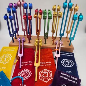 YANTRA 17 Set Solfeggio and Chakra Weighted Tuning Fork Set for Biofield Therapy Sound Healing with 24 Hole WOODEN STAND (SOL-02)