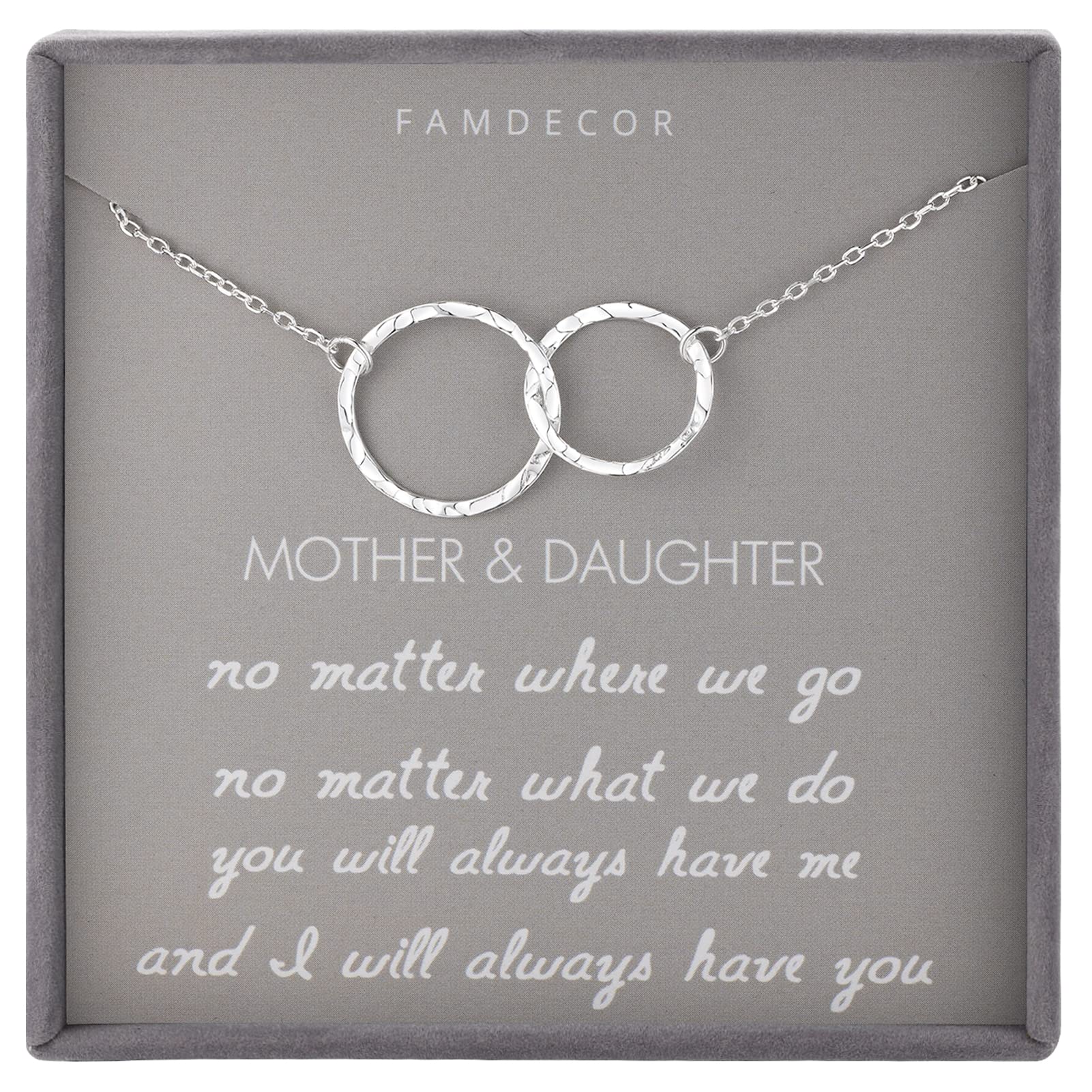 Mom Gifts Mother Daughter Necklace Sterling Silver Hammered Interlocking Circle Necklace Mom Gifts Christmas Holiday Jewelry