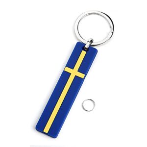 Winluu Swedish Flag Keychain Emblem Badge Luxury Key Ring Keychains For XC40 XC60 XC70 XC80 XC90 V40 S80 S90 C30 C60 Keyring Chain,Swedish Flag Emblem Keychain,Blue Yellow 3.15X0.7in