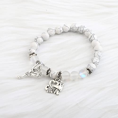 FUSTMW Cheer Charm Bracelet Cheerleading Gifts You Are Braver Than You Believe Bangle Bracelet Cheer Jewelry for Cheerleaders Cheer Coaches or Team (White)