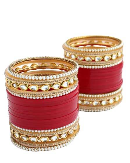 Red Designer Chooda Bangles Bridal/Chooda Bridal Punjabi Chura Women Jewellery Dulhan Choora Set/Bangle Set Chuda Indian Wedding Chura Wear Fashion Jewelry for Women (Red, 2.6)