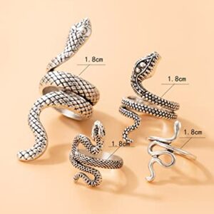 FDSUFDY Rings for Women 4pcs Snake Design Ring (Color : Antique Silver, Size : One-Size)