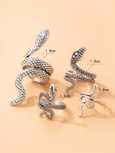 FDSUFDY Rings for Women 4pcs Snake Design Ring (Color : Antique Silver, Size : One-Size)