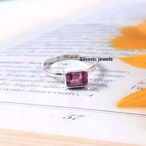 Pink Sapphire Gemstone ring Minimalist Sterling silver Fashion ring Sapphire stone Silver jewelry (9)