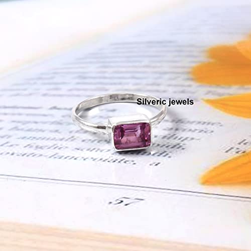 Pink Sapphire Gemstone ring Minimalist Sterling silver Fashion ring Sapphire stone Silver jewelry (9)