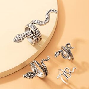 FDSUFDY Rings for Women 4pcs Snake Design Ring (Color : Antique Silver, Size : One-Size)