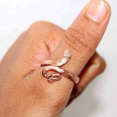 Brown Pure Copper Snake Copper Energized Adjustable Tamba Naag Ring for Unisex