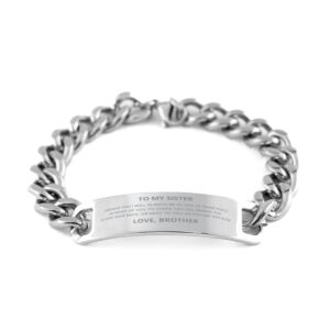 my sister cuban chain stainless steel bracelet gifts from brother - i promise you i will always be in one of three places - inspirational graduation birthday christmas gifts for her, engraved bracelet