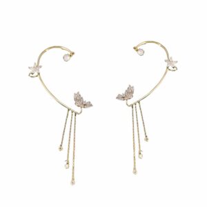 2PCS Women's Tassel Earrring Clips On (Flower Ear Clips)