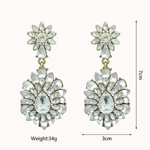 Mejialaa Women's Stunning Crystals Flower Rhinestone Marquise Teardrop Chandelier Cluster Statement Dangle Earring for Party Prom Wedding Clear Gold-Tone