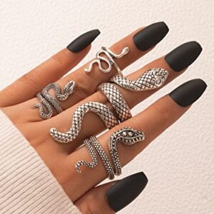 FDSUFDY Rings for Women 4pcs Snake Design Ring (Color : Antique Silver, Size : One-Size)