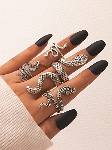 FDSUFDY Rings for Women 4pcs Snake Design Ring (Color : Antique Silver, Size : One-Size)