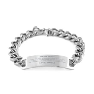 my niece cuban chain stainless steel bracelet gifts from uncle - i promise you i will always be in one of three places - inspirational graduation birthday christmas gifts for her, engraved bracelet