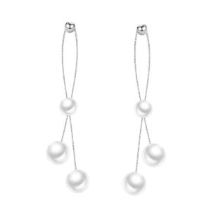 SLUYNZ Sterling Silver Pearls Dangle Earrings for Women Teen Girls Wedding Pearls Dangle Earrings Long Tassel (A-Silver)