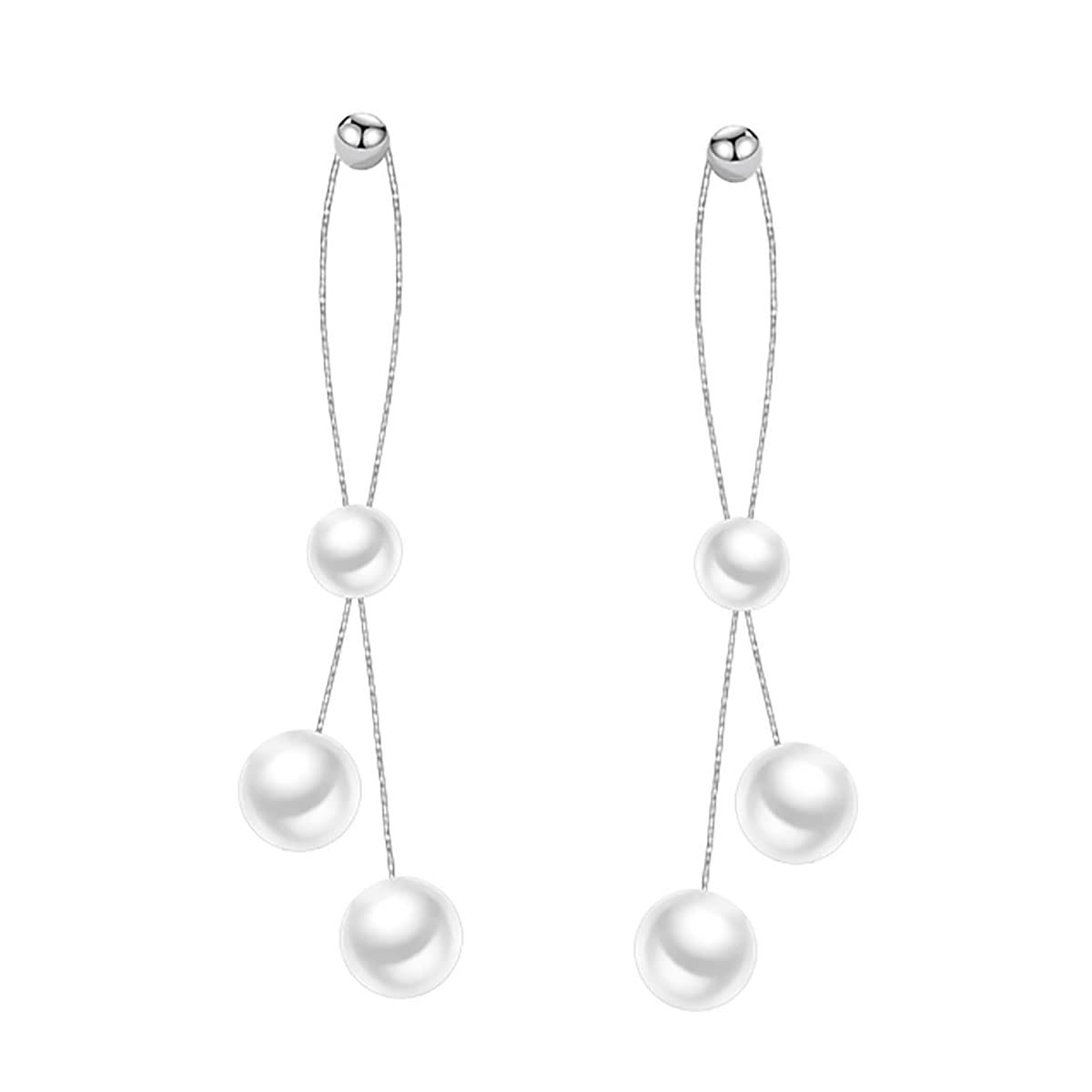 SLUYNZ Sterling Silver Pearls Dangle Earrings for Women Teen Girls Wedding Pearls Dangle Earrings Long Tassel (A-Silver)