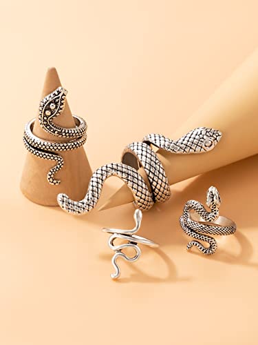 FDSUFDY Rings for Women 4pcs Snake Design Ring (Color : Antique Silver, Size : One-Size)