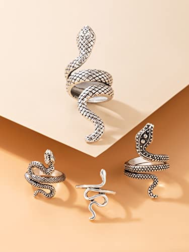 FDSUFDY Rings for Women 4pcs Snake Design Ring (Color : Antique Silver, Size : One-Size)