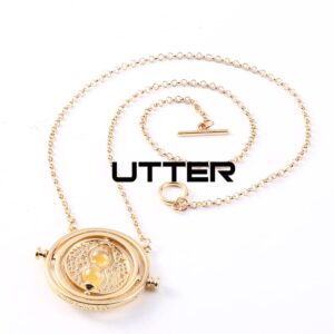 UTTER Hermione Rotating Time Turner Necklace Gold Wizardry Falcon Hourglass Pendant