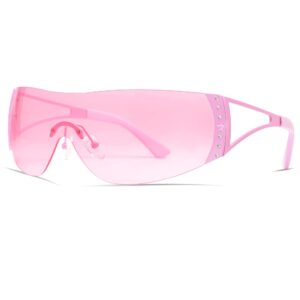 VANLINKER Wrap Around Y2K Sunglasses for Women Men Trendy Oversized Futuristic Sun Glasses Fashion Shield Flat Top Shades Pink VL9701