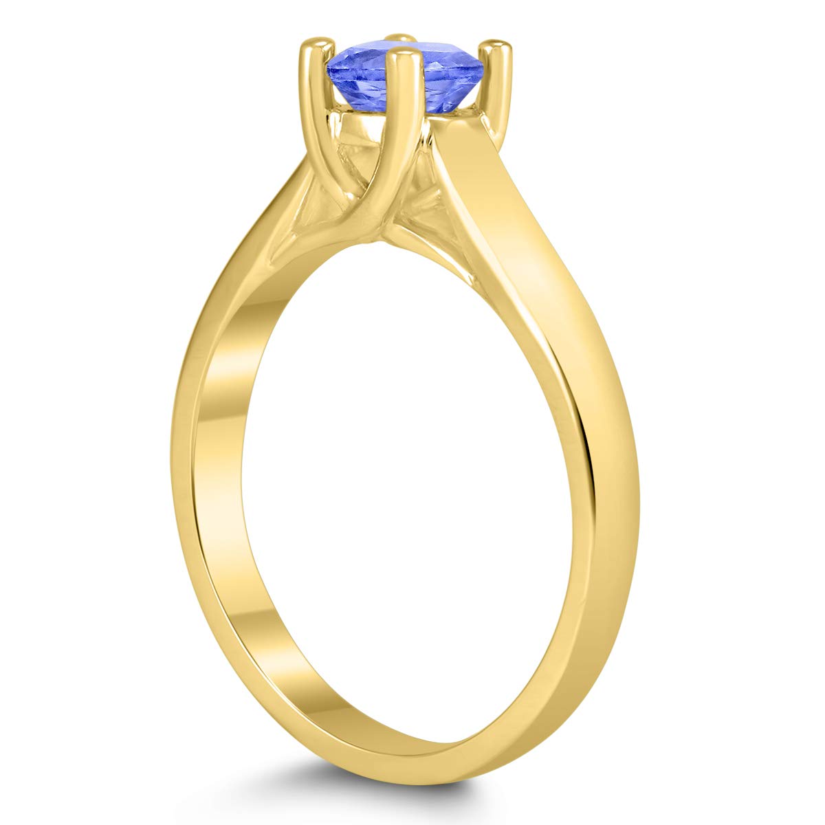 Round 5MM Tanzanite Cathedral Solitaire Ring in 10K Yellow Gold