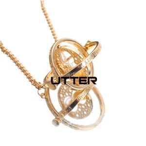 UTTER Hermione Rotating Time Turner Necklace Gold Wizardry Falcon Hourglass Pendant