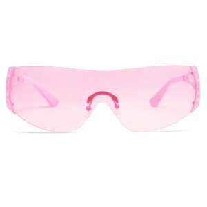 VANLINKER Wrap Around Y2K Sunglasses for Women Men Trendy Oversized Futuristic Sun Glasses Fashion Shield Flat Top Shades Pink VL9701