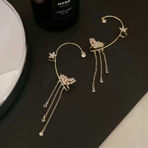 2PCS Women's Tassel Earrring Clips On (Flower Ear Clips)