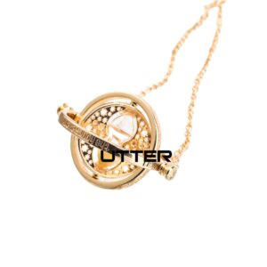 UTTER Hermione Rotating Time Turner Necklace Gold Wizardry Falcon Hourglass Pendant