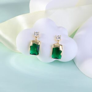 PHNIBIRD Emerald Earrings with Gold Melting Shape Elegant Solitaire Cubic Zirconia Earrings Green Earrings for Women Dangle