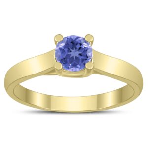 round 5mm tanzanite cathedral solitaire ring in 10k yellow gold