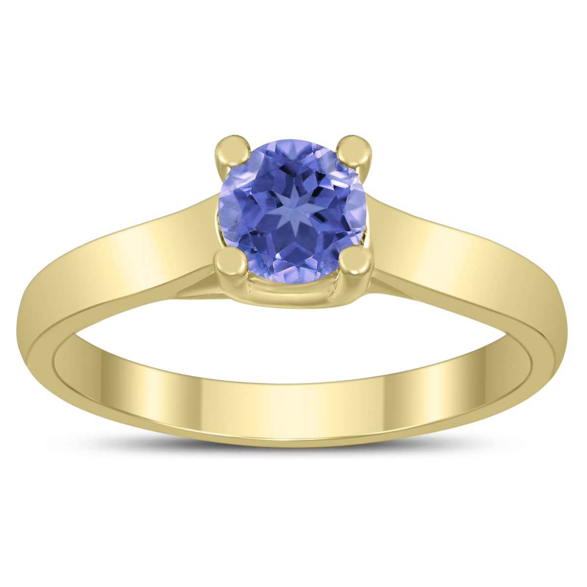 Round 5MM Tanzanite Cathedral Solitaire Ring in 10K Yellow Gold