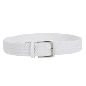 BSLLNEK Elastic Braided Belt, 1 3/8", Woven Stretch Belt for Golf Casual Jeans Shorts Pants (White, Medium (33-36" Waist))