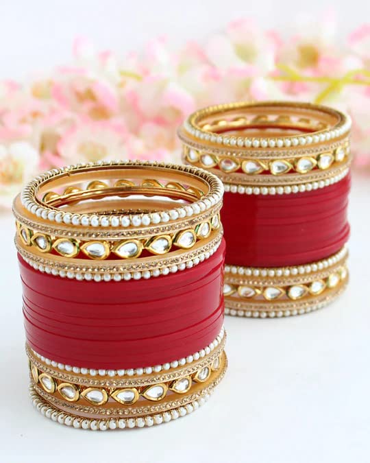 Red Designer Chooda Bangles Bridal/Chooda Bridal Punjabi Chura Women Jewellery Dulhan Choora Set/Bangle Set Chuda Indian Wedding Chura Wear Fashion Jewelry for Women (Red, 2.6)