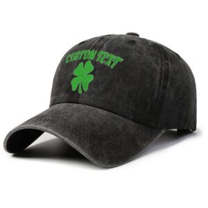 Custom Embroidered Baseball Cap Four Leaf Clover Vintage Washed Hat for Men Women Lucky Black