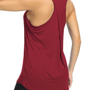 Bestisun Womens Tunic Workout Yoga Tops Tennis Running Shirts Long Athletic Tank Tops Racerback Tanks Yoga Clothes Workout Clothing Wine Red XXL