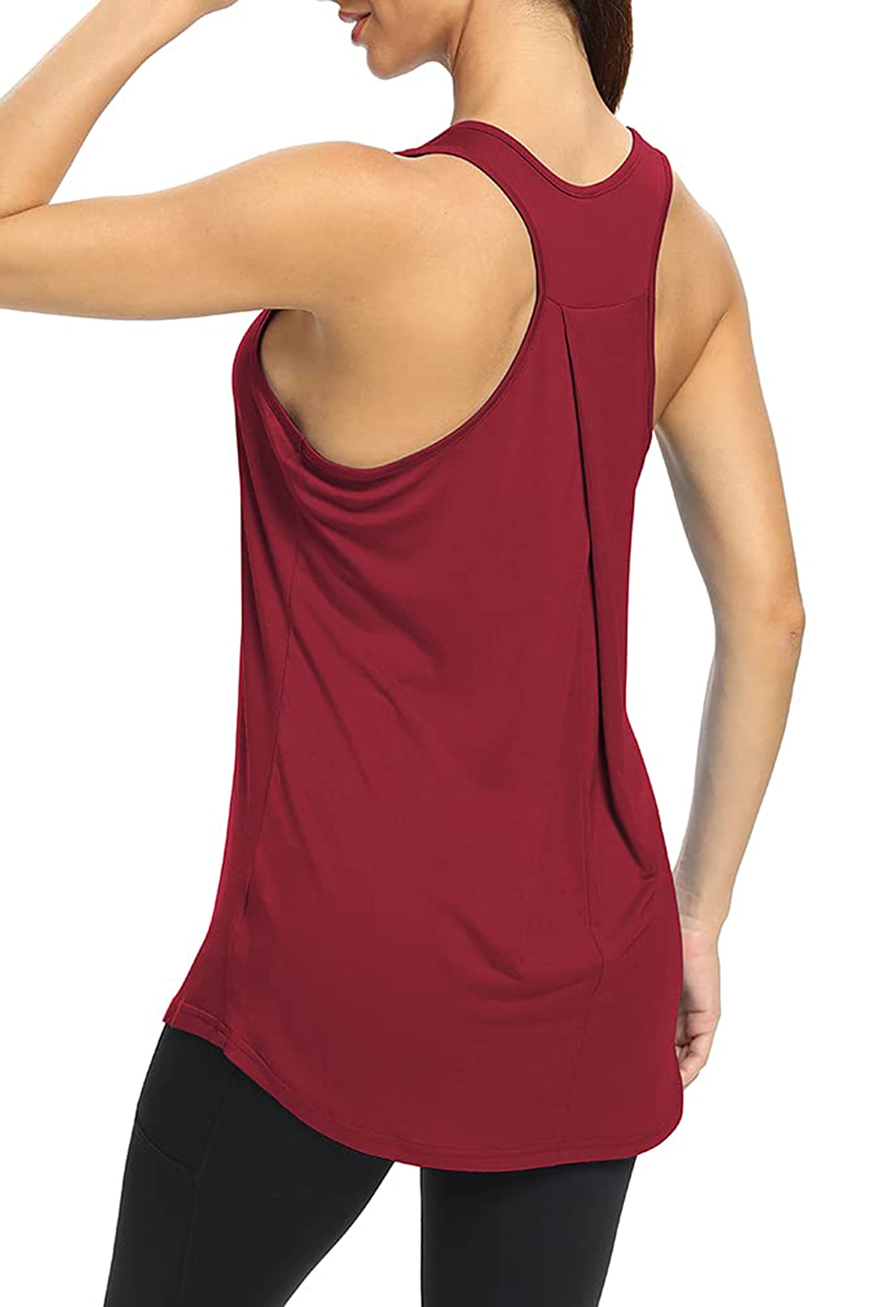 Bestisun Womens Tunic Workout Yoga Tops Tennis Running Shirts Long Athletic Tank Tops Racerback Tanks Yoga Clothes Workout Clothing Wine Red XXL